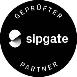 Rundes Siegel von Sipgate mit dem Aufdruck: geprüfter sipgate Partner