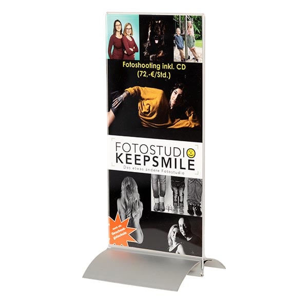 Display für den Tisch mit Flyer. Dibn lang hoch