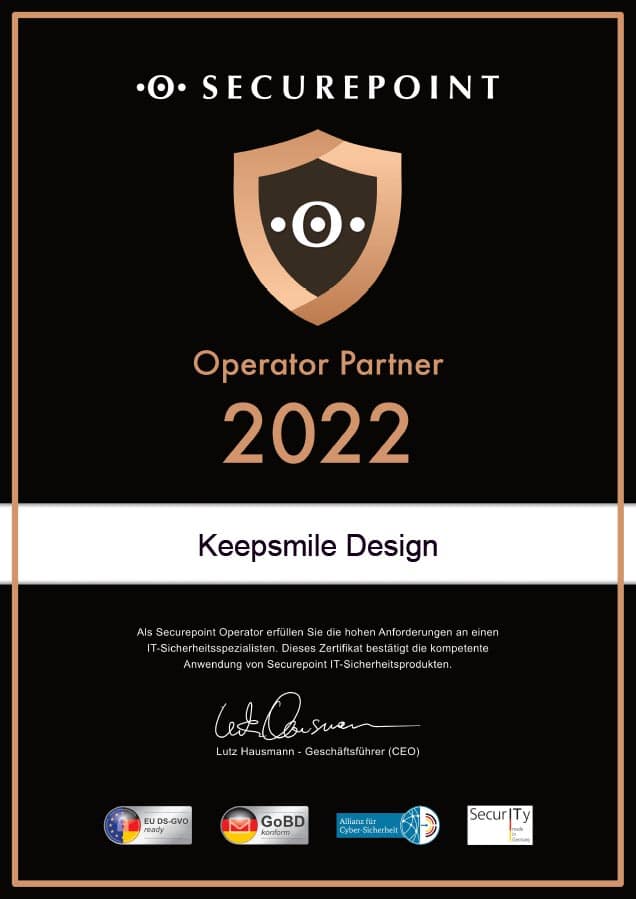 Partnerzertifikat Securepoint 2022 - Keepsmile Design, Castrop-Rauxel