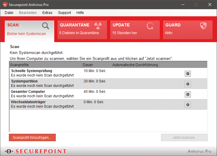 Benutzeroberfläche Securepoint Antivirus Software - Beratung und Verkauf Keepsmile Design