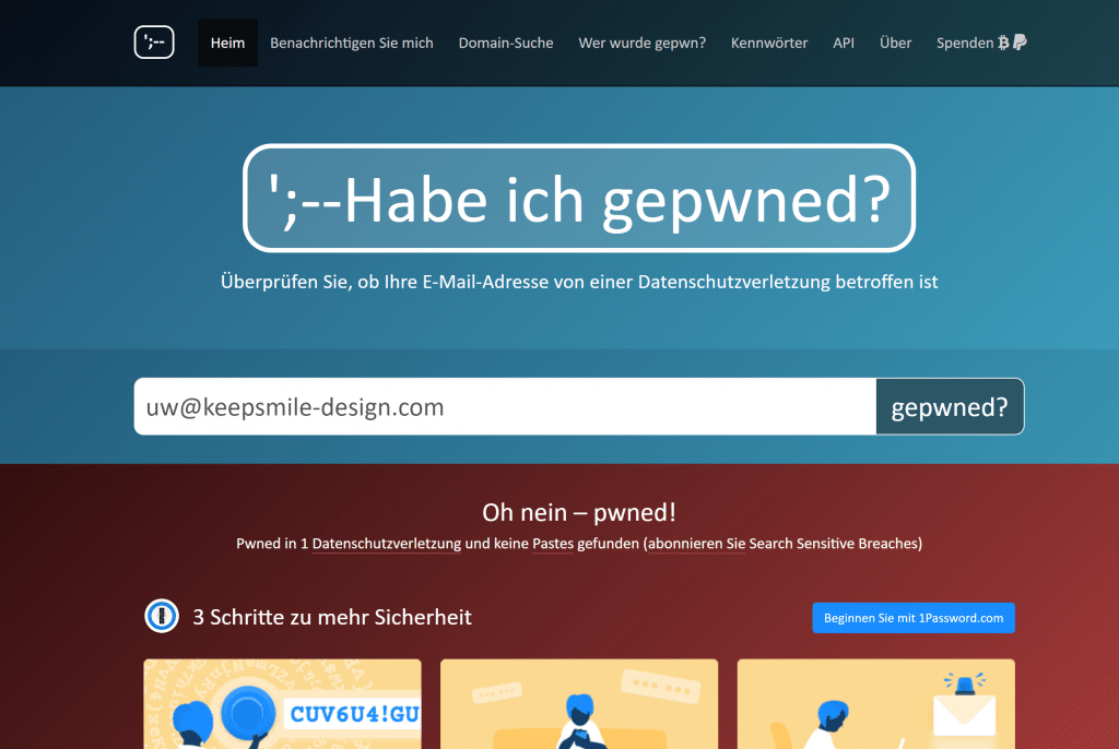 Info von "have I been pwned?"