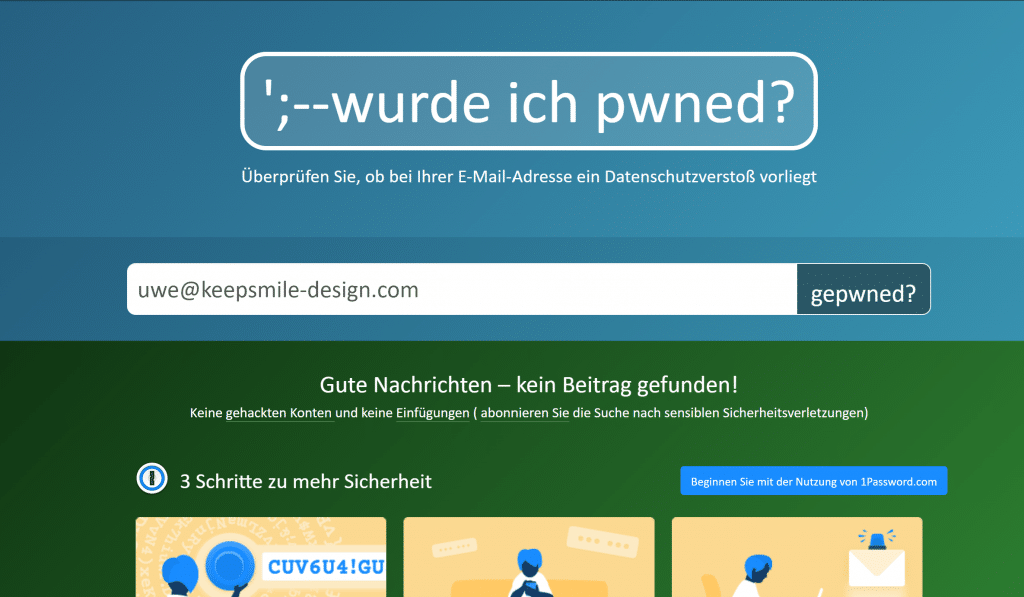 Info von "have I been pwned?"