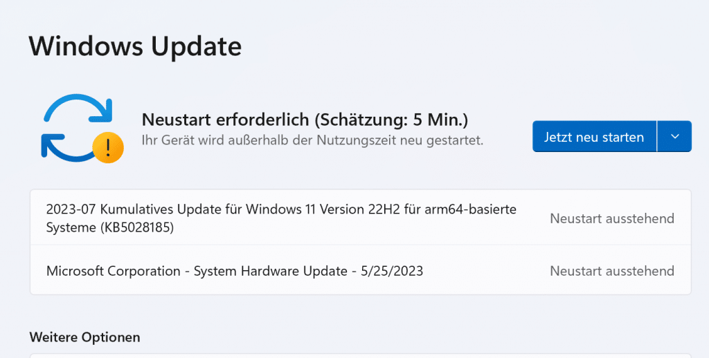 Hinweis auf ein Update bei Windows 11 in der Taskleiste